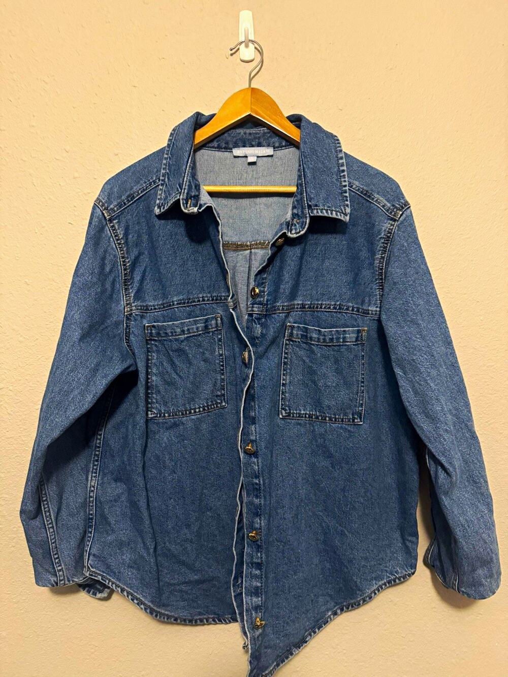 Antonio Melani Blue Denim Oversized Cotton Collared Long Sleeve Button-Up Size S
